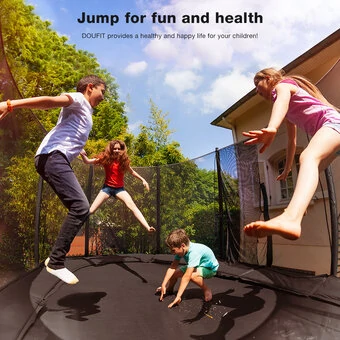 Doufit TR-07 12ft trampoline for kids and adults, 450 Lbs Capacity with safety enclosure net and ladder, Outdoor Durable Recreational Trampolines with ASTM Approved and Wind Stakes