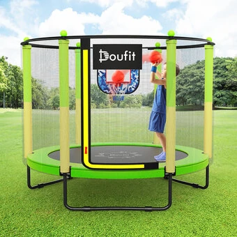Doufit TR-05 5FT Kids Trampoline with Safety Enclosure Net and Basketball Hoop Outdoor & Indoor, 60" Mini Recreational Trampolines for Toddler Age 2-5
